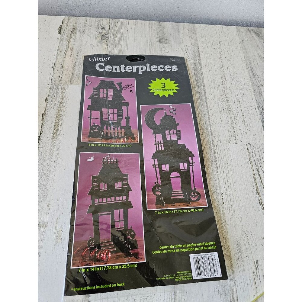 Glitter centerpiece haunted house Halloween decor black sparkle creative convert